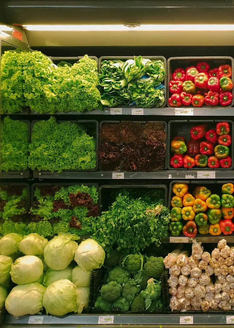 Fresh produce on shop shelves